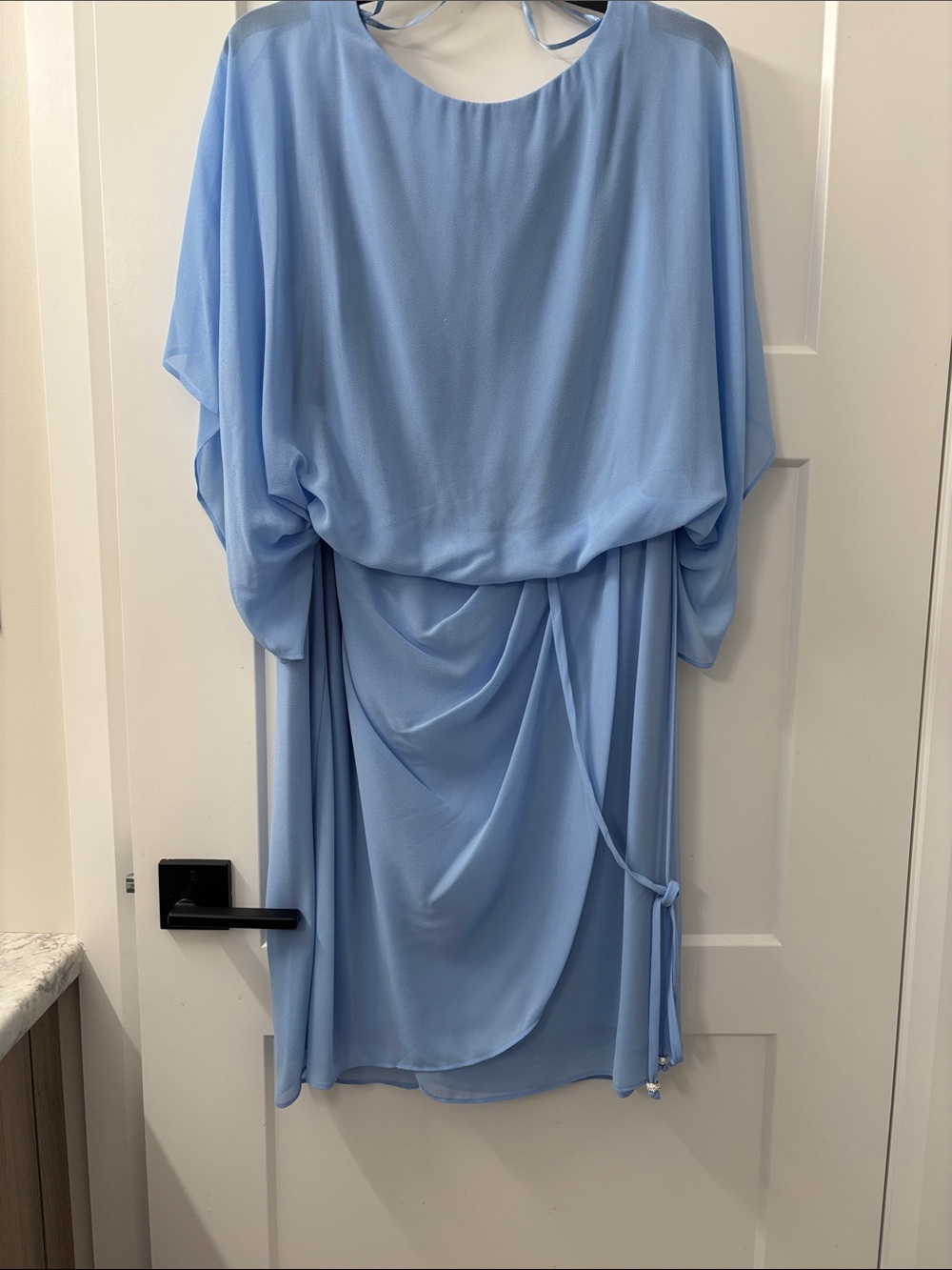 Light Blue Draped Midi Dress with Sash - Brand Unspecified